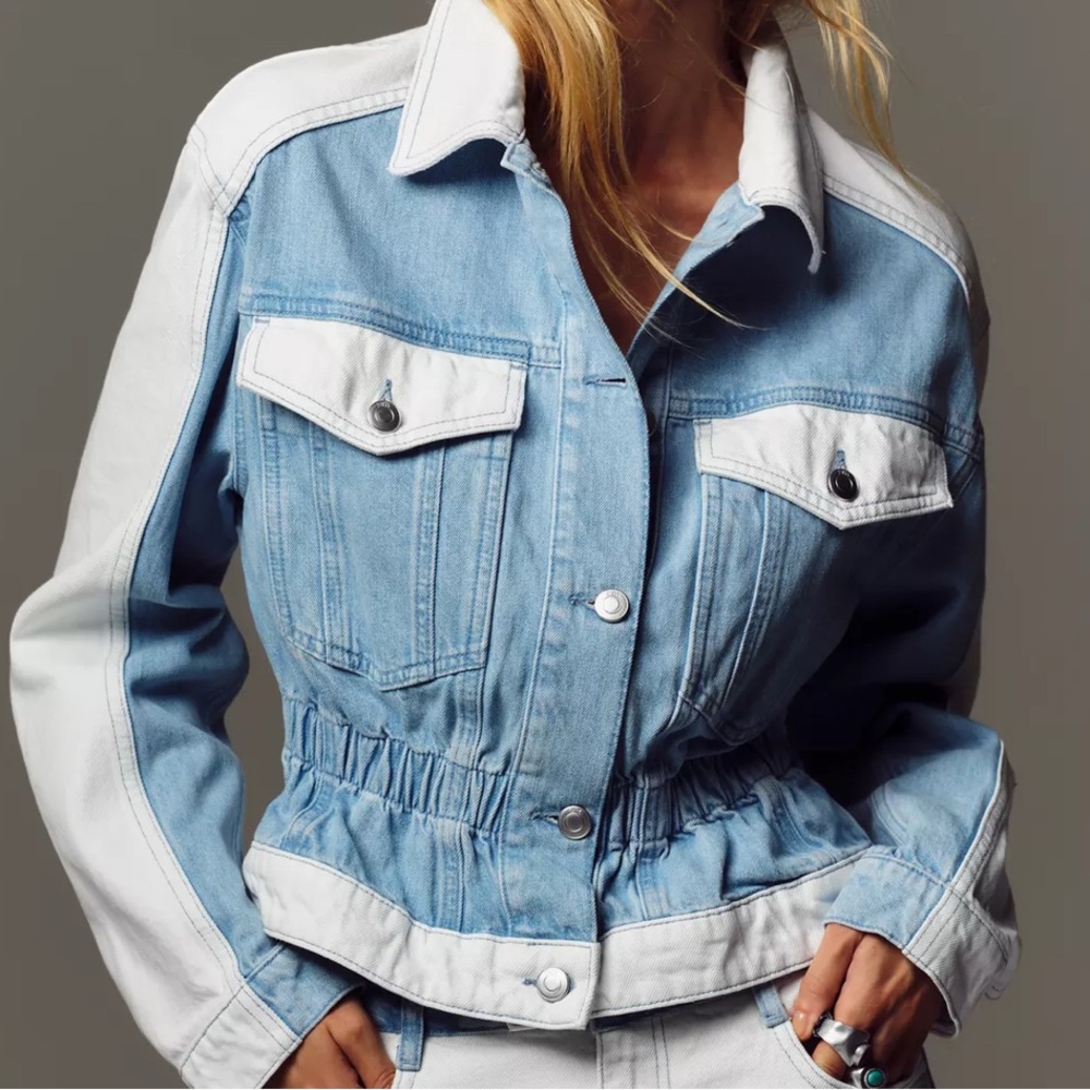 Zara Light Blue and White Denim Jacket